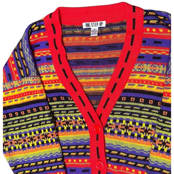 Vtg 80s 90s One Step Up Dopamine Cardigan Oversized Knit Sweater Sz S Unisex EUC - Picture 6 of 15
